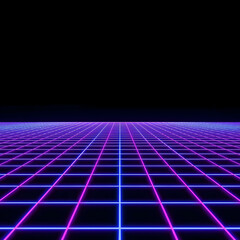 Cyber Grid: A sleek digital landscape, rendered with vibrant neon lines, creates a futuristic grid against a darkened backdrop, perfect for tech and design projects.