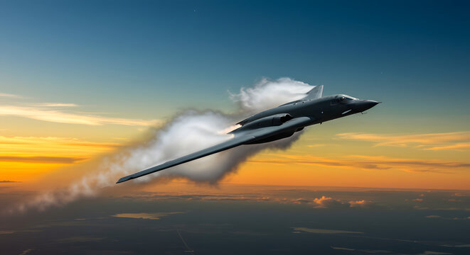 B1 Lancer in Flight High Speed Aerial Sunset Sky Aviation Image