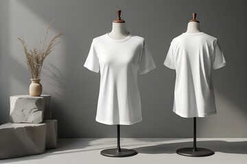 White T-Shirt Mockup on Mannequins Front and Back View