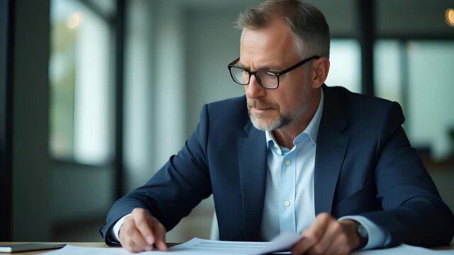 Business leader reacting to economic retaliation measures reviewing trade sanction letters and market impact reports in corporate office in  Photo Stock  Concept  and empty space on the left side