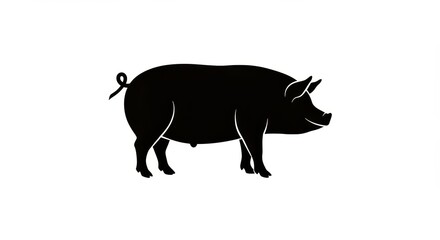 Standing Pig Silhouette in Side Profile, Isolated Black Vector Graphic for Farm, Swine Industry, and Meat Product Logos


