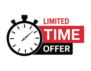 Limited Time Offer Vector Label with Stopwatch Icon | Red and Black Sale Banner for Urgent Promotion, Marketing, and E-commerce Deals