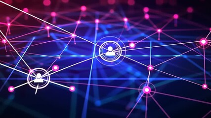 Abstract digital network with glowing connections showcasing data flow concept - Powered by Adobe