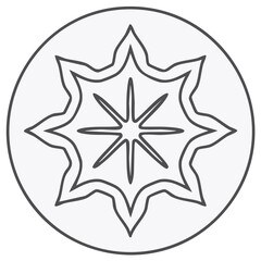 Obraz premium Geometric star shape with circle frame. Eight pointed star outline. Abstract simple floral mandala design. Decorative flower icon vector illustration.