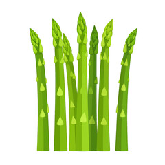 Vibrant Green Asparagus Spears Grouped on a Clean White Background in Detailed Pixel Art Style