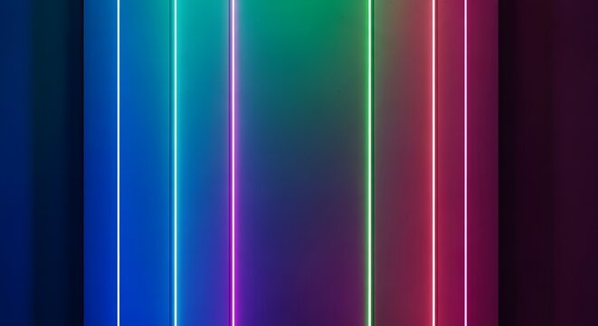 A vibrant array of illuminated, vertical neon lines glow radiantly, showcasing an abstract design. - Powered by Adobe
