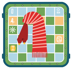 Festive Game Board with Scarf and Winter Elements in Red and White