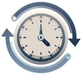 Clock with circular arrows representing time loop, rotation, cycle, or repeating process.
