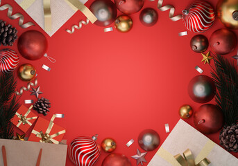 Christmas vibrant ornaments and gifts collection for celebration. 3D render illustration