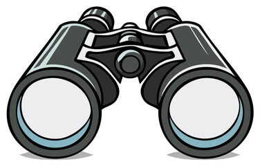 Front view cartoon illustration of black binoculars for searching and discovery