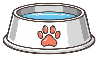 Pet water bowl with paw print symbol cartoon vector illustration