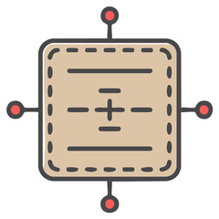 Square textile pattern with center crosshair and corner pins symbol