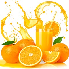 Refreshing Orange Juice Splash with Fresh Oranges.
