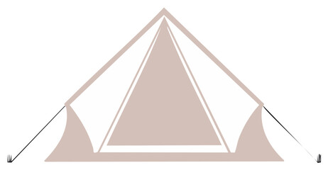 Fototapeta premium Minimalist graphic illustration of a beige bell tent with simple lines on a white background