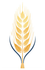 Wheat Ear Vector Illustration with Blue Accents, Simple Grain Design Element, Harvest Symbol, Agriculture