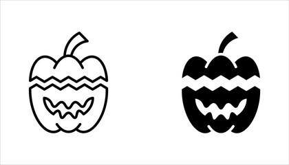 Halloween pumpkin bucket icon set. Jack o' lantern candy bucket, Halloween concept, vector illustration on white background