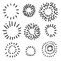 Starburst hand drawn, doodle design element. Sun burst sketch illustration.