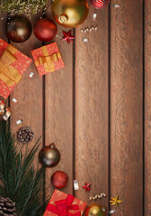 Christmas celebration with festive gifts and decorations. 3D render illustration