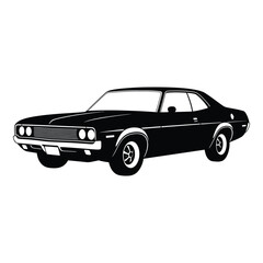 Obraz premium Classic black muscle car illustration for vintage auto enthusiasts and design projects needing a retro automotive vibe