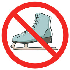 No ice skating allowed sign illustration. Prohibition symbol for winter sports restriction or forbidden activity.