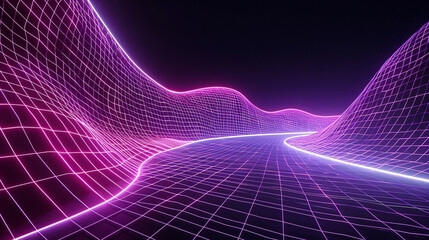 Retrofuturistic Neon Grid Landscape: A Journey into the Virtual World