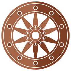Obraz premium Brown wooden wheel illustration with spokes and circular pattern vintage decoration