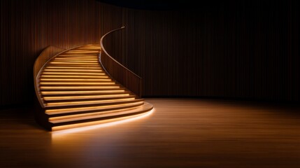 Naklejka premium warm light, cinematic cozy feel, Enchanting Wooden Staircase Aglow with Cinematic Warmth