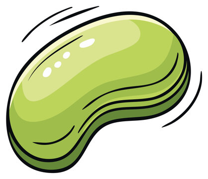 Shiny green cartoon lima bean or fava bean jumping with motion lines vector art