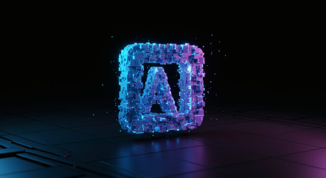 Abstract Digital A Symbol with Pulsating Neon Light on a Dark Futuristic Background, Representing Artificial Intelligence, Data Processing, and Advanced Technology Concepts