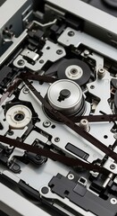 Intricate Mechanism - A Close-Up of Cassette Player Components.