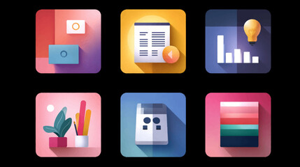 Colorful Flat Icon Set Vector Collection with Office and Creative Elements Modern Style Bright Palette