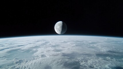 Luminous moon peeking through thin veils of clouds, suggesting serenity and focus