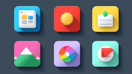 Minimalist Vector Icon Set with Geometric Shapes and Bright Colors in Modern Style for User Interface Design