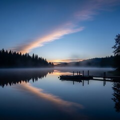 Serene Lake Reflection at Dawn - A Tranquil Landscape.
