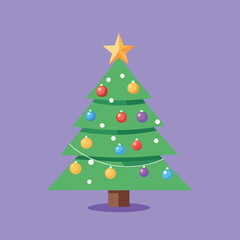 Obraz premium Vector Illustration of a Christmas tree with lights on purple