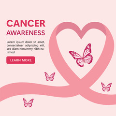 Pink october health awareness campaign website hero pink ribbon banner for international cancer awareness day heart with ribbon element template