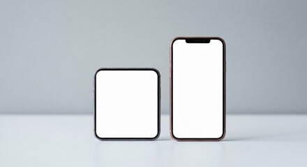 Two Electronic Devices Side By Side One Square Shaped And One Rectangular Shaped With Blank Screens