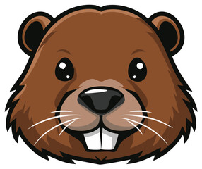 Cute cartoon beaver head mascot with big teeth and friendly smile vector illustration