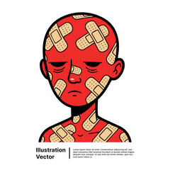 Stylized portrait of a person covered in bandages, depicting physical ailments, recovery, or psychological distress