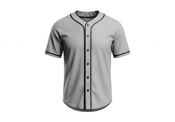 Gray baseball jersey with black trim isolated on a transparent background