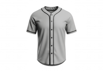 Gray baseball jersey with black trim isolated on a transparent background