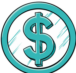 Obraz premium Blue Dollar Sign Coin Hand Drawn Style Depicting Finance and Money Economy Wealth and Investment