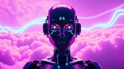 Artificial Intelligence Robot in Pink Futuristic Background