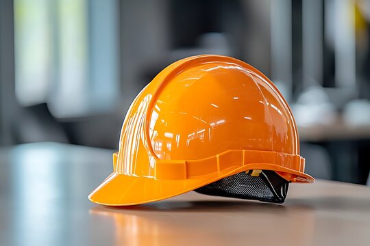 Bright Orange Safety Helmet for Construction and Industrial Use on a Clean Work Surface