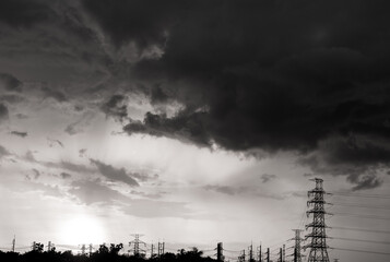 dark clouds make sky in black. Heavy rain thunderstorm. Pattern of clouds overcast predict tornado, Hurricane or thunderstorm and rainy. Dark sky cloudy have storm and lightning thunderbolt.
