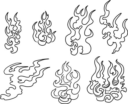Chinese cloud vector for coloring book and printing on white background.Traditional Japanese culture element for tattoo design and idea.Fire vector for T-shirt.Traditional japanese fire for tattoo.