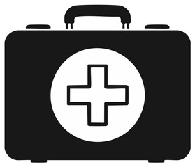 Obraz premium Simple Medical Kit Illustration, Black and White Graphic, Health Aid Equipment, First Aid Box with Cross Symbol, Emergency Care