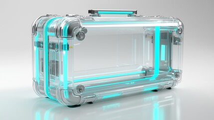 Futuristic Transparent Suitcase with Blue Neon Light Design