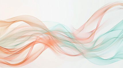 Delicate interplay of colors: Abstract waves in peach and teal hues on white