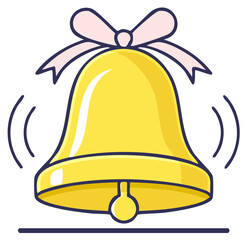 Cartoon golden bell with bow ringing illustration